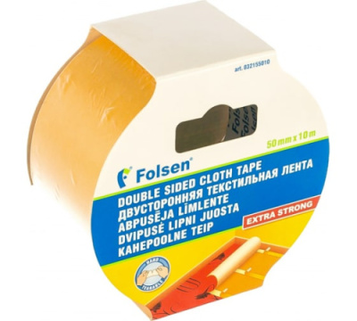 Лента двухсторонняя текстильная 50ммх10м Folsen (желтая)